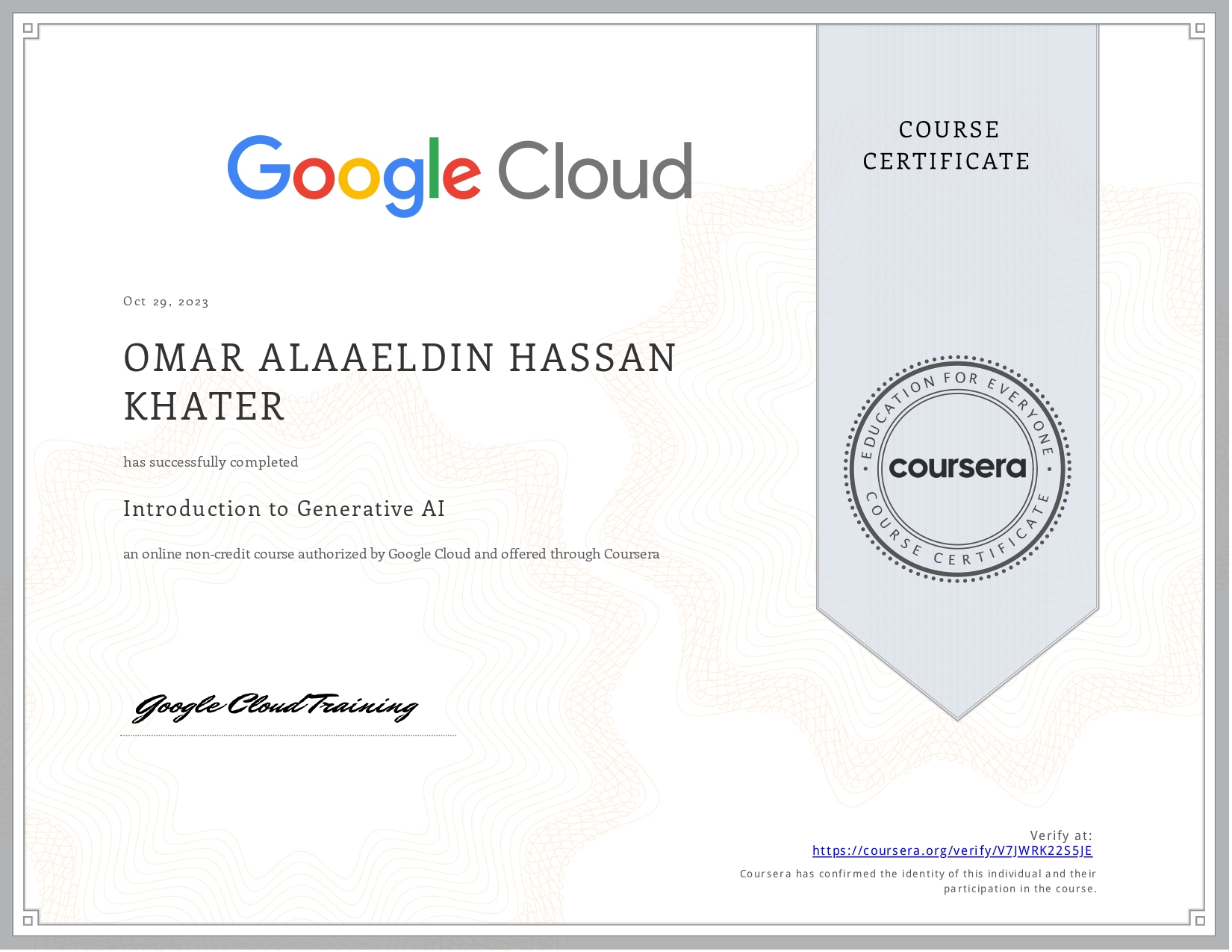 Introduction to Generative AI certificate